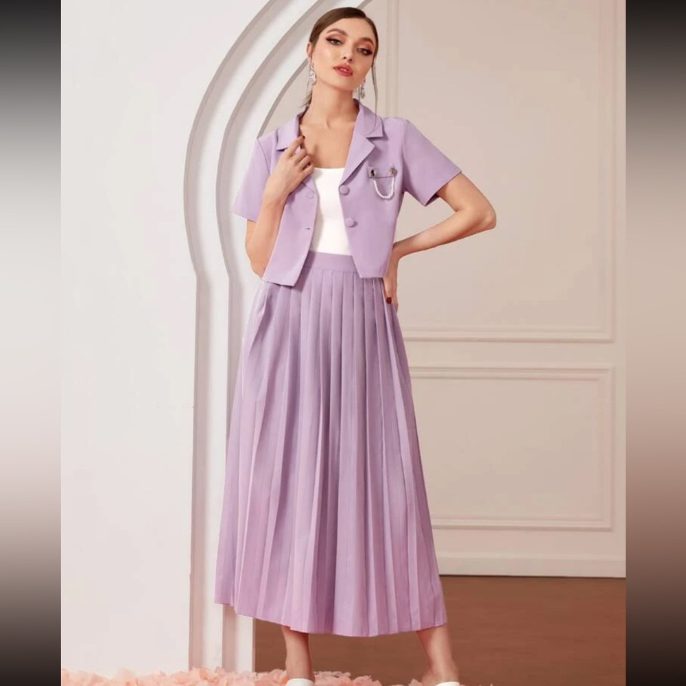 Purple blazer and pleated skirt set
